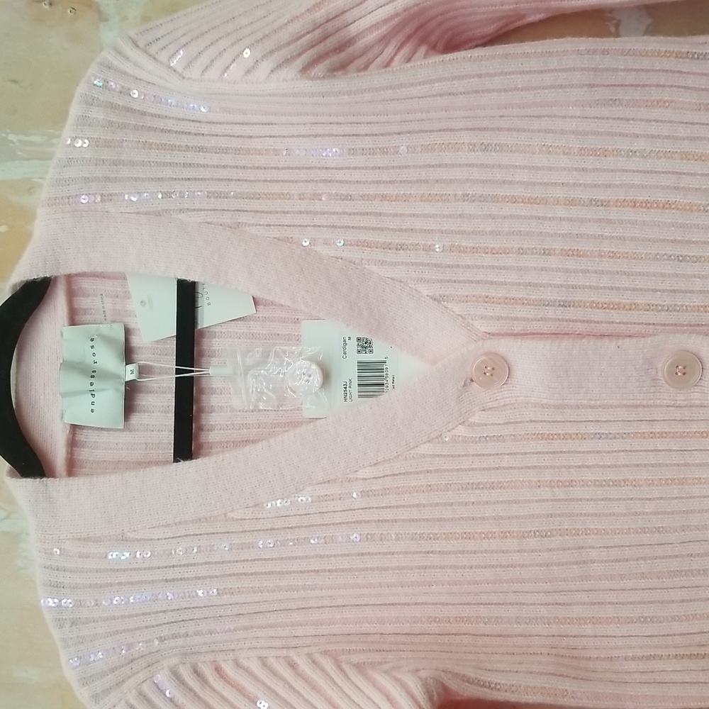 NWT Endless Rose Size M Light Pink Ribbed Cardigan - Picture 2 of 9